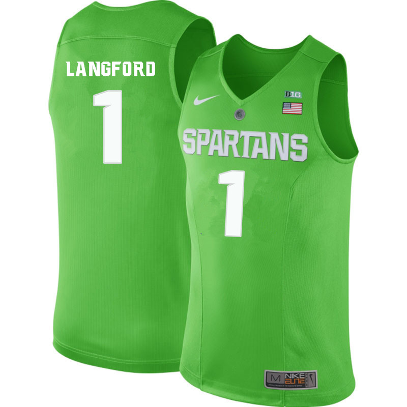 Men #1 Joshua Langford Michigan State Spartans College Basketball Jerseys-Apple Green